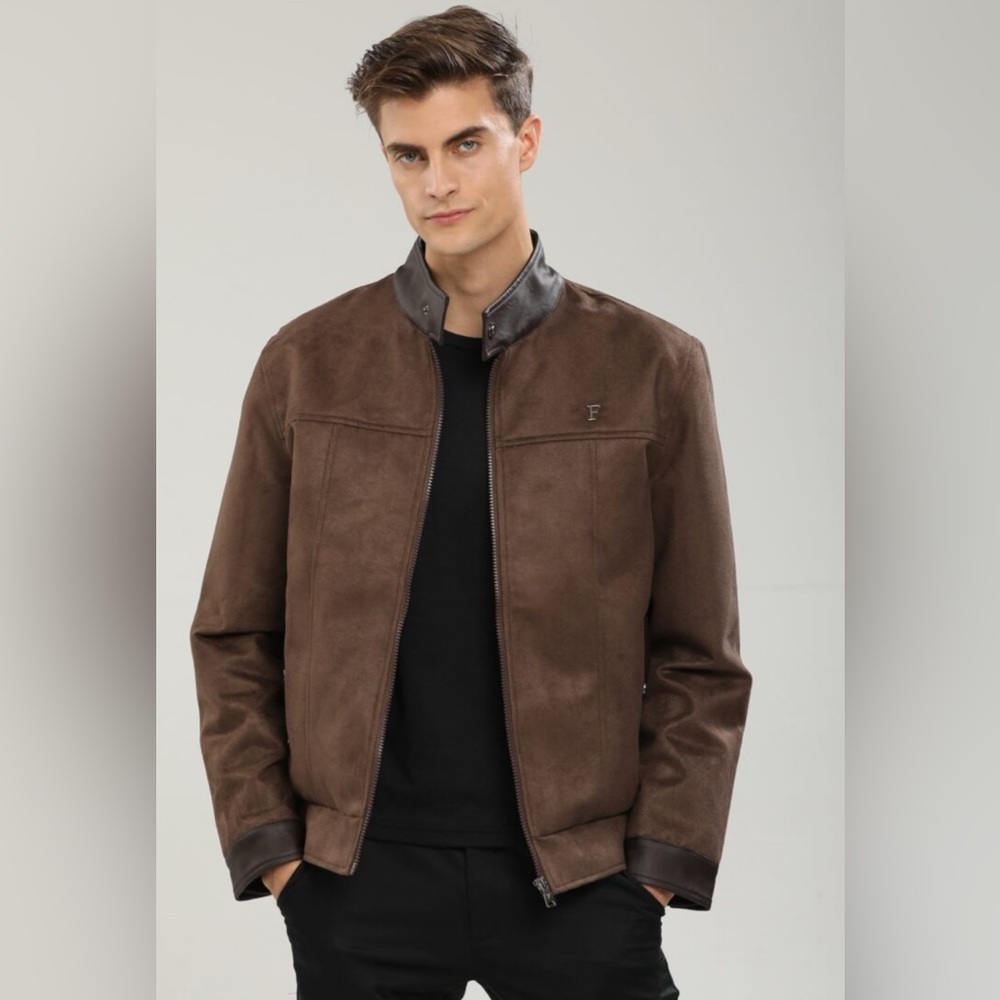Men's Brown Suede Bomber Jacket - Classic Casual